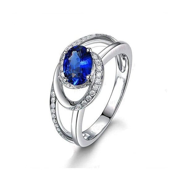 💙Design Double Layer Oval Royal Blue Stones Fashion Ring for Women, EVGG1199 - Picture 1 of 3